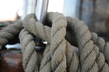 Fototapeta premium Robe on the deck of a classic sailing boat