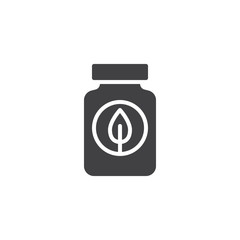 Fertilizer bottle vector icon. filled flat sign for mobile concept and web design. Jar with leaf simple solid icon. Symbol, logo illustration. Pixel perfect vector graphics