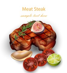 Beef Steak and vegetables Vector realistic. 3d illustrations