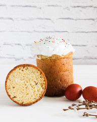 Russian traditional easter bread egg pussy-willow spring.