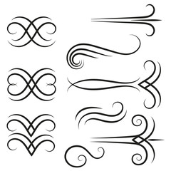 Decorative calligraphic elements. Vintage swirly ornaments. Retro design and decoration elements. Vector illustration. - obrazy, fototapety, plakaty