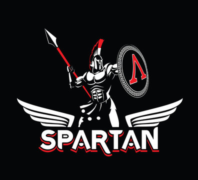 Spartan emblem in helmet and shield. Black-and-White logo