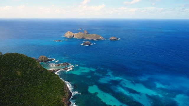 Aerial view of Admiralty Islands on Lord Howe Island (World Heritage-listed paradise) - New South Wales - Tasman Sea - Australia from above, 4k UHD