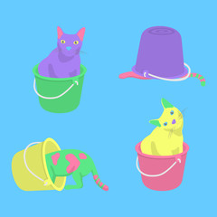 four fat cat confused in Bucket background seamless blue
