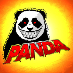 Evil Panda logo on a yellow background. Vector illustration.