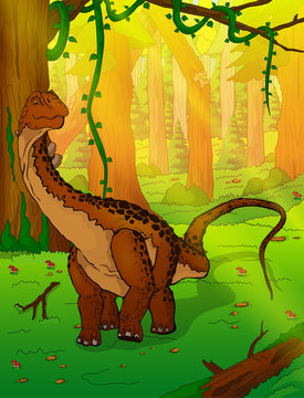 Diplodocus on the background of forest