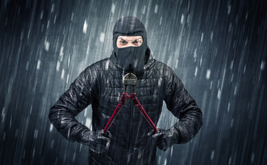 Caught burglar by house camera in action.