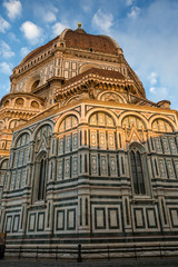 Facade and Dome of Cathedral of Saint Mary of Flower in Florence in Sunrise, Italy, Europe