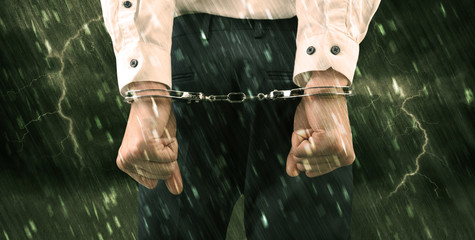 Stormy wallpaper with close handcuffed man