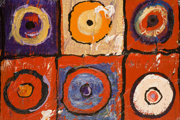 Multi colored art close up texture abstract, circles and squares