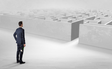 Businessman starting a labyrinth challenge
