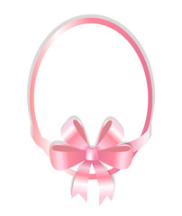 Oval Frame Decorated Pink Bow Vector Illustration