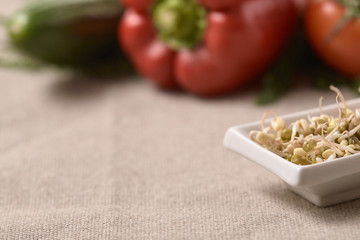 Pepper and cucumber. Healthy food. Sprouted beans
