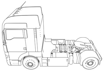 Modern Cargo Truck isolated on grey background. Eurotrucks delivering vehicle layout for corporate brand identity design. Tracing illustration of 3d. EPS 10 vector format
