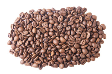 A lot of dark brown coffee beans. White background