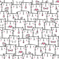 Cute cats doodles seamless pattern. Hand drawn style. Design for print (apparel, wrapping paper, background, poster).