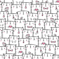 Fotobehang Katten Schattige katten doodles naadloze patroon. Handgetekende stijl. Ontwerp om af te drukken (kleding, inpakpapier, achtergrond, poster).
