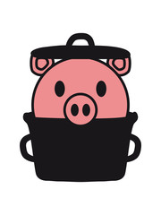 kochtopf kochen lecker gekocht essen hunger schwein gesicht kopf süß niedlich comic cartoon lachen clipart