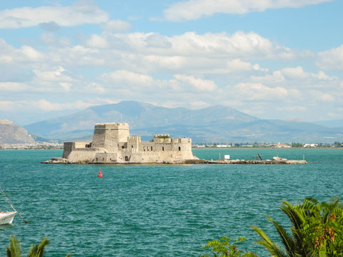 Old Venetian fortress on the island of Bourtzi, Nafplion, Greece.