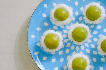 Close up Homemade   Steamed Flour with Coconut Filling little cup. (selective Focus)