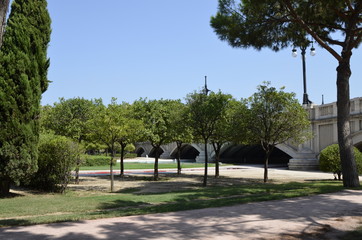 Jardin del Turia, Valencia, Spain. August 16 2017. View of the Turia gardens park, walking along the paths.