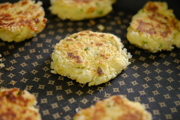 Close up Homemade   Potato Cakes with Cream Cheese Dips. (selective Focus)