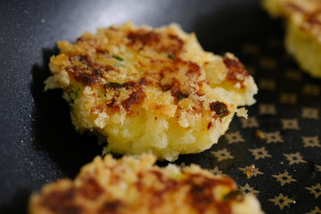 Close up Homemade   Potato Cakes with Cream Cheese Dips. (selective Focus)