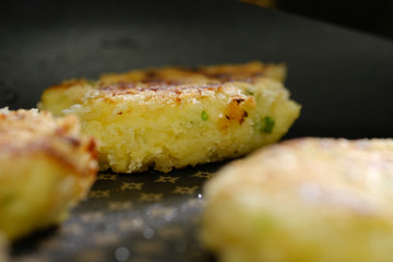 Close up Homemade   Potato Cakes with Cream Cheese Dips. (selective Focus)