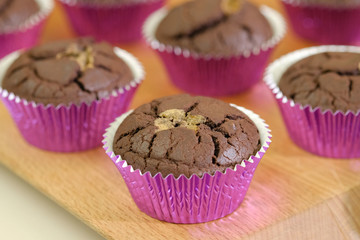 Close up Homemade   Caramel and Chocolate Cupcakes. (selective Focus)