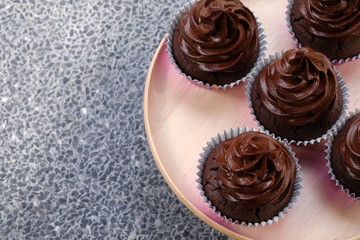 Close up Homemade   Caramel and Chocolate Cupcakes. (selective Focus)