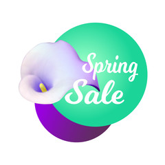 Spring sale banner with calla lily flower. Vector universal background, flyer, banner, invitation, poster, brochure, discount voucher or card template