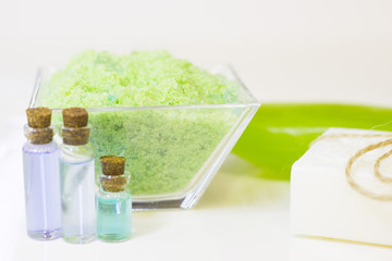 Spa concept with green bath salt