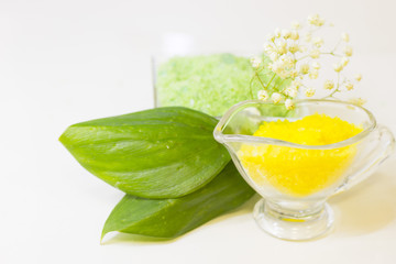 Spa concept with green bath salt
