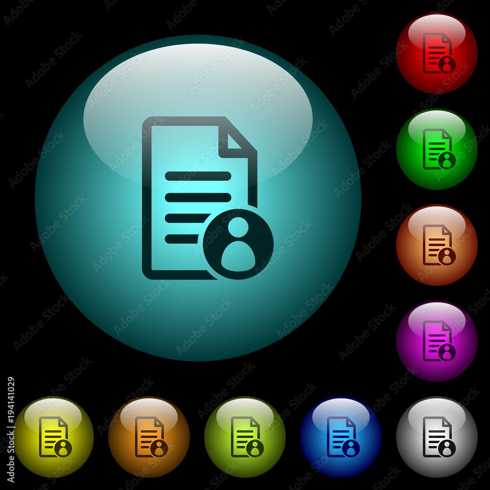 Poster document owner icons in color illuminated glass buttons