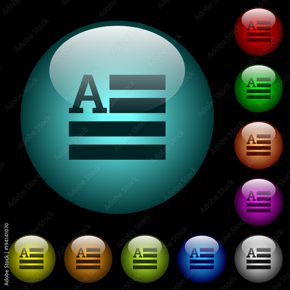 Poster text initials icons in color illuminated glass buttons