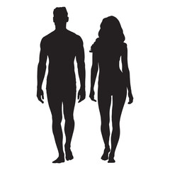 Man and woman body silhouettes. Walking people