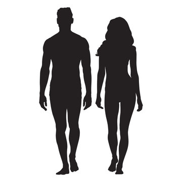 Man And Woman Body Silhouettes. Walking People