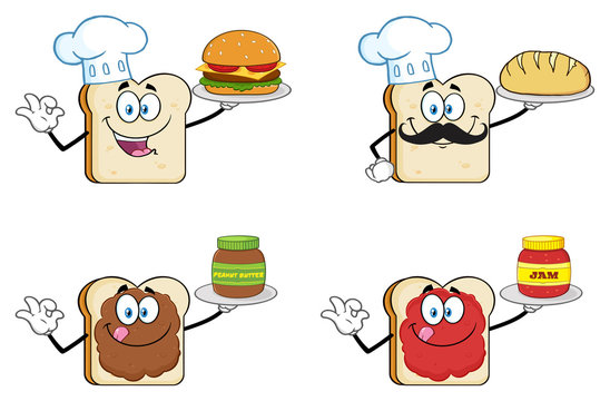 White Sliced Bread Cartoon Mascot Character 3. Vector Collection Isolated On White Background