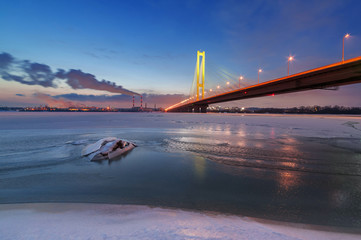 Night view of the city and the bridge in the lights