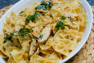 Close up Homemade   Chicken Alfredo Pasta. (selective Focus)