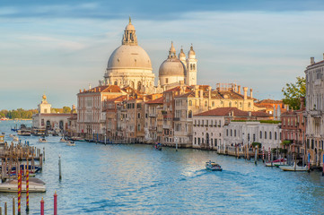 Grand Canal and Santa Maria della Salute on sunset. Venice, Italy.