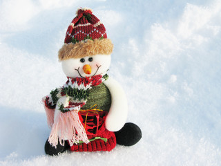 happy snowman christmas greeting card with snow and snowflakes