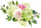 Wedding bouquet. Peony, Hydrangea and rose flowers watercolor illustrations