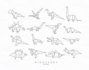 Dinosaurus origami set flat - obrazy, fototapety, plakaty