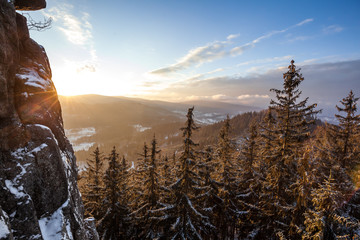 Vibrant winter sunrise in the mountains - obrazy, fototapety, plakaty