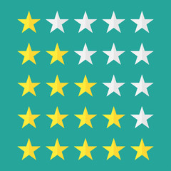 Five stars ratings on green vector illustration