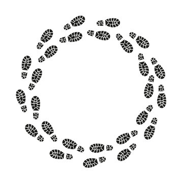 Black Footprints Silhouette Round Design Template. Vector