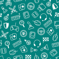 Naklejka premium Gambling, Table and Computer Game Thin Line Seamless Pattern Background. Vector