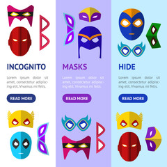 Cartoon Superhero Mask Banner Vecrtical Set. Vector