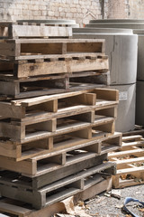 Pile of empty wooden pallets 
